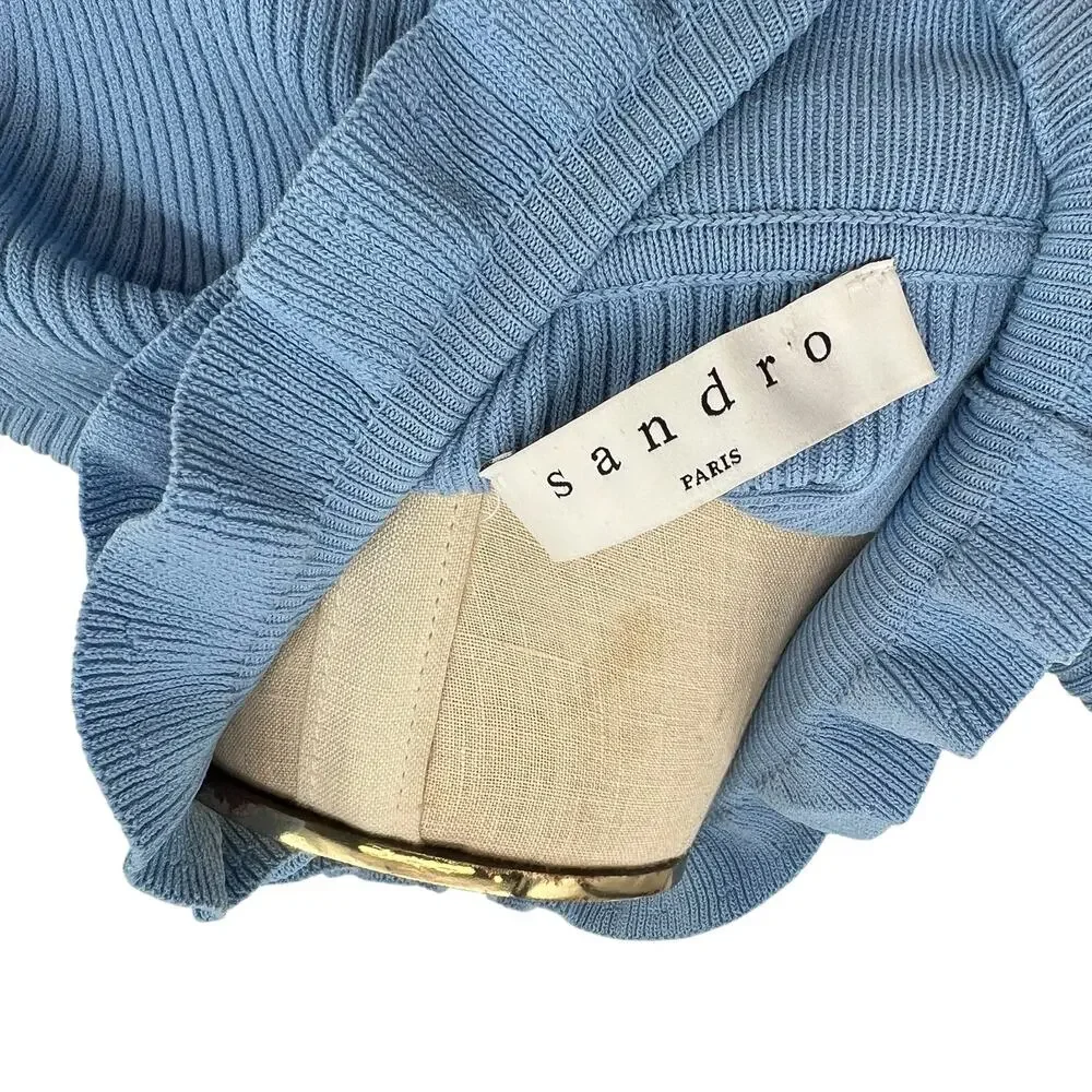 Sandro Spoon Ruffled Sweater Turtleneck Ruffle Cornflower Blue Size 2 US‎ Medium